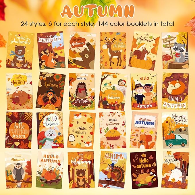 Liliful 144 Pcs Pumpkin Coloring Book Bulk for Adult Autumn DIY Art Stress Relief Drawing Book with Patterns for Adults, Party Favors, Goodie Bag Filler and Holiday Gifts