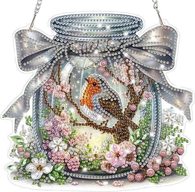 Bowetile Birds Diamond Art Hanging Kits for Adults, Diamond Art Suncatchers Bird, 5D Special Shape Diamond Painting Pendant Window Ornament Gifts for Home Wall Garden Decor