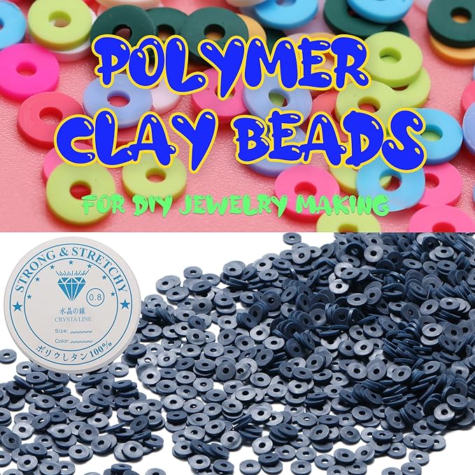4000 Pcs Clay Beads for Bracelets Making, Polymer Spacer Flat DIY for Jewelry Necklace Earring Making Kit, Preppy Aesthetic Heishi Heshie Thin Disk Beads Assortments Set 4 6 8MM (BU-8-12, 6MM)