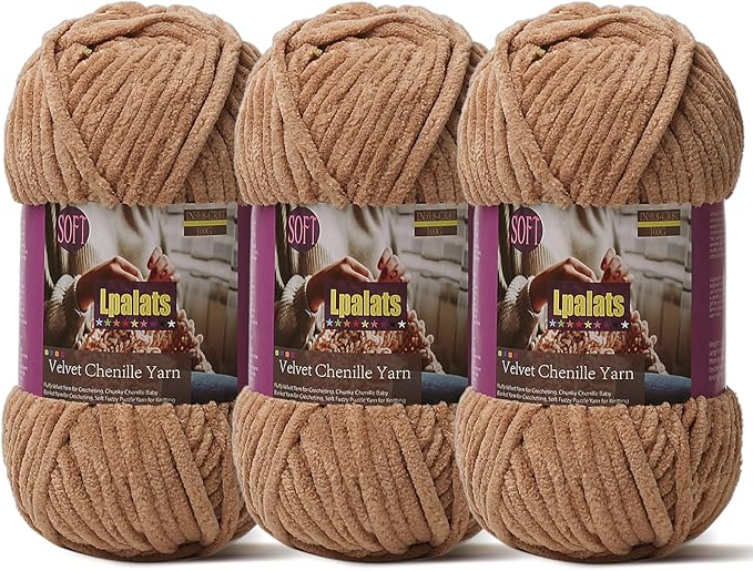 Baby Blanket Yarn for Crocheting Soft - 3 Pack of 100g/3.5oz Chunky Chenille Yarn for Knitting Blankets Amigurumi - #6 Super Bulky - 261 Yards Thick Plush Yarns (3, Curry)