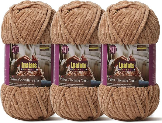 Baby Blanket Yarn for Crocheting Soft - 3 Pack of 100g/3.5oz Chunky Chenille Yarn for Knitting Blankets Amigurumi - #6 Super Bulky - 261 Yards Thick Plush Yarns (3, Curry)