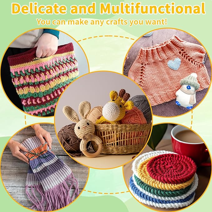 Aeelike Cotton Yarn for Crocheting, 20 PCS Multicolored Crochet Yarns Set 4 Medium (Worsted) Acrylic Yarn Bundle for Beginner Making DIY Crafts & Small Colorful Projects (Color B)