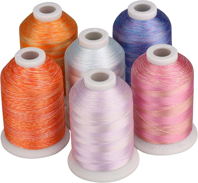 Simthread 6 Colors Polyester Variegated Embroidery Machine Thread 1100 Yards (1000M) for Decoration Babylock Singer Brother Janome Pfaff Bernina Husqvarna Embroidery and Sewing Machines - Sunset