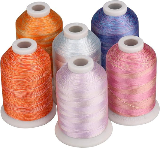 Simthread 6 Colors Polyester Variegated Embroidery Machine Thread 1100 Yards (1000M) for Decoration Babylock Singer Brother Janome Pfaff Bernina Husqvarna Embroidery and Sewing Machines - Sunset