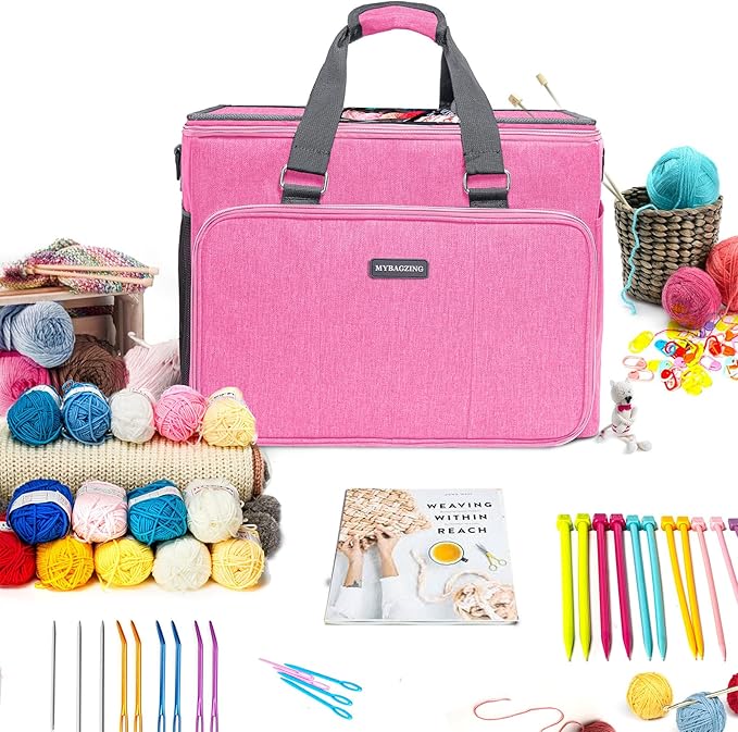 Knitting Bag, Large Yarn Storage Organizer, Crochet Bags and Totes, Yarn Bags for Crocheting, Yarn Holder Case for Knitting Needles, Crochet Hooks, Knitting Accessories, Unfinished Project