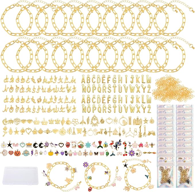 Zplontya Gold Charm Bracelet Making Kit - 545 Pcs Jewelry Making Supplies with 20Pcs Bracelet Chains, Storage Box & Gift Bags, DIY Bracelet Kit for Jewelry Making, Gold Charms for Crafting