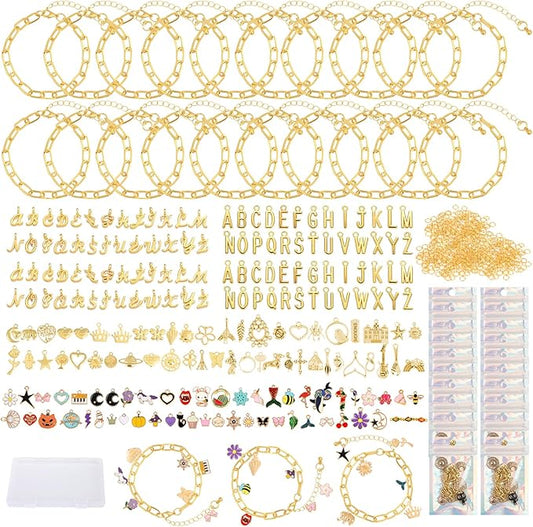 Zplontya Gold Charm Bracelet Making Kit - 545 Pcs Jewelry Making Supplies with 20Pcs Bracelet Chains, Storage Box & Gift Bags, DIY Bracelet Kit for Jewelry Making, Gold Charms for Crafting