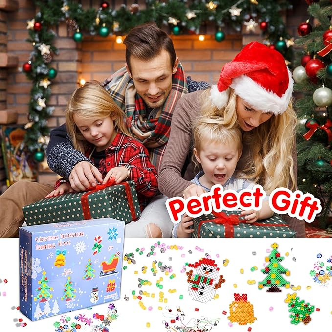 LULUETPUE Christmas Fuse Beads Kit, 7000PC 5MM Melty Beads Set, Iron Melting Bead Craft Kit with Pegboards,Ironing Paper, Arts and Crafts Set for Boys Girls Xmas Birthday