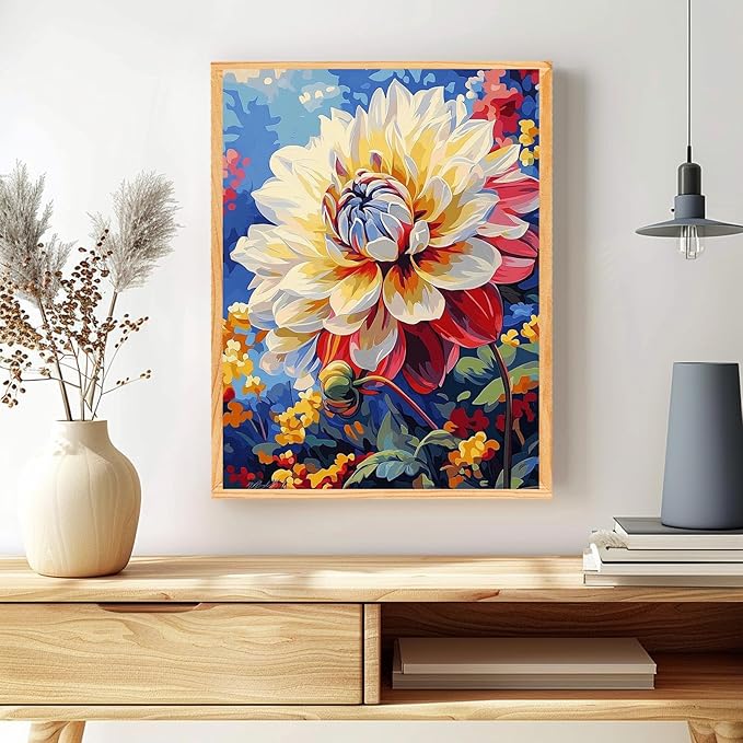 MAXBYE Dahlia Flower Paint by Numbers for Adults, Abstract Floral Adults' Paint by Number Kits on Canvas Without Frame, DIY Easy Oil Painting for Home Wall Decor Gift 12x16inch