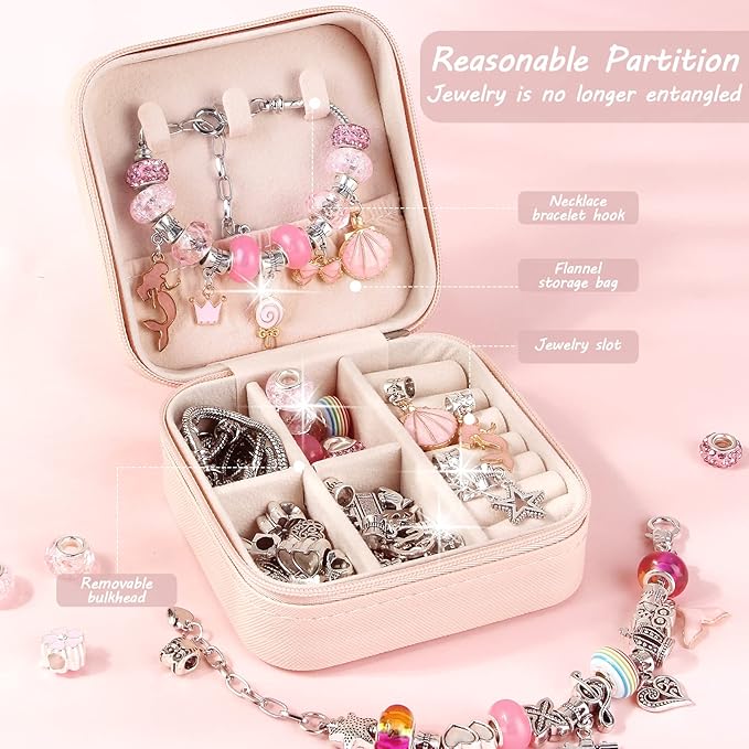 UFU Charm Bracelet Making Kit, Jewelry Making Kit Craft Gift for Girls 5 6 7 8-12, A Sweet Birthday Gift to Inspire Imagination & Creativity, with Portable Jewelry Box