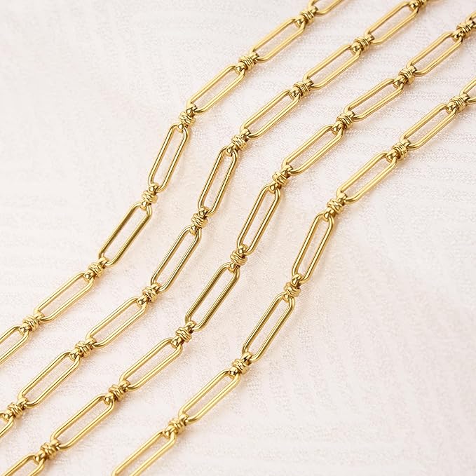 Jabogrii 6.5 Feet Gold Stainless Steel Chain for Jewelry Making Craft Paperclip Jewelry Making Chains Roll with Lobster Clasps and Open Jump Rings