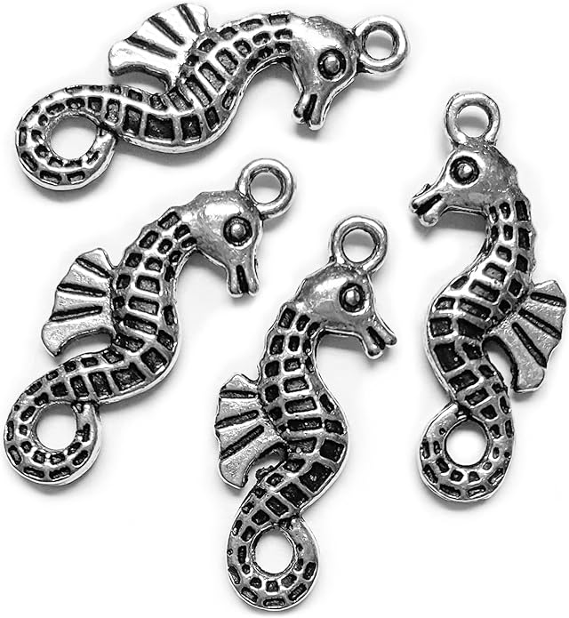 Heather's cf Silver Sea Charms – Antique Pendants, Non-Tarnish, Lead-Free & Nickel-Free, Bulk Ocean Animal Charms for DIY Jewelry, Bracelets, Necklaces, Earrings, Beach Craft Supplies (Sea Animals)