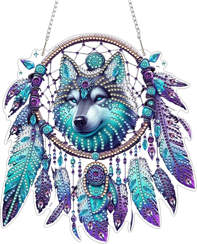 ARPADAMO Hanging Diamonds Art kit for Adult,DIY Wolf Head Pendant Diamonds Painting Art Kit, 7.8x7.8 inch Acrylic Diamonds Painting Board Kit Ornament, Special Crystal Diamond Hanging Ornament