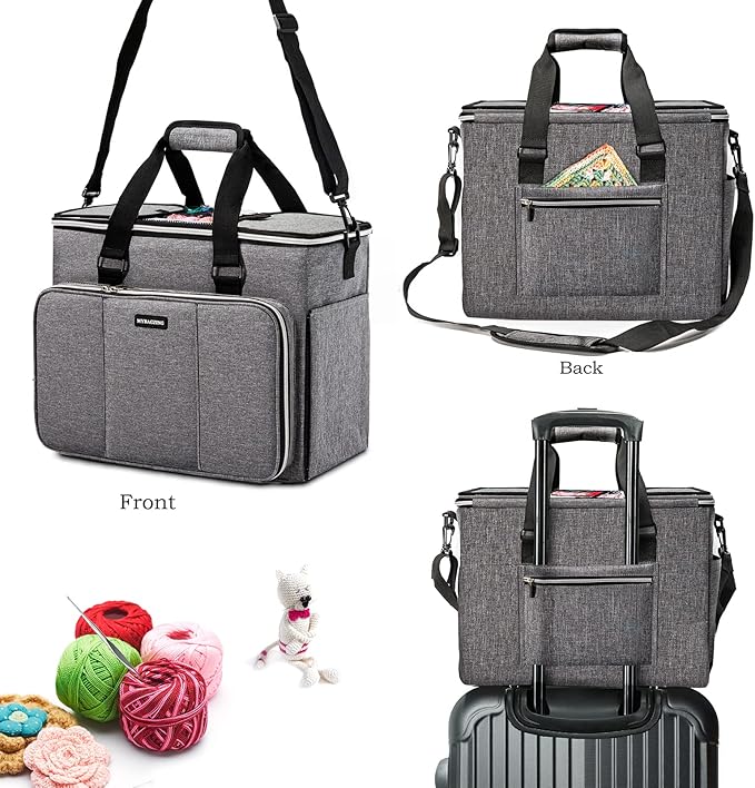 Knitting Bag, Large Yarn Storage Organizer, Crochet Bags and Totes, Yarn Bags for Crocheting, Yarn Holder Case for Knitting Needles, Crochet Hooks, Knitting Accessories, Unfinished Project, Grey.