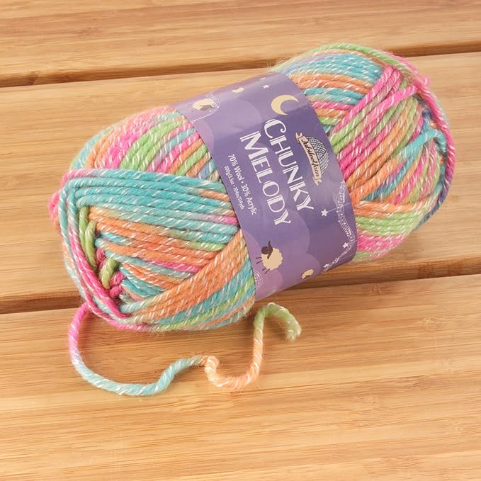 JubileeYarn Chunky Melody Yarn - 100g/Skein Bulky Wool Blend - Rainbow Sherbet - 4 Skeins