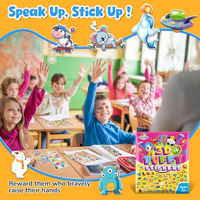 sinceroduct stickers for kids 4000+, 3d puffy stickers for kids toddlers 80 different sheets variety pack for craft scrapbooking,boys girls teachers gifts, reward for students or children
