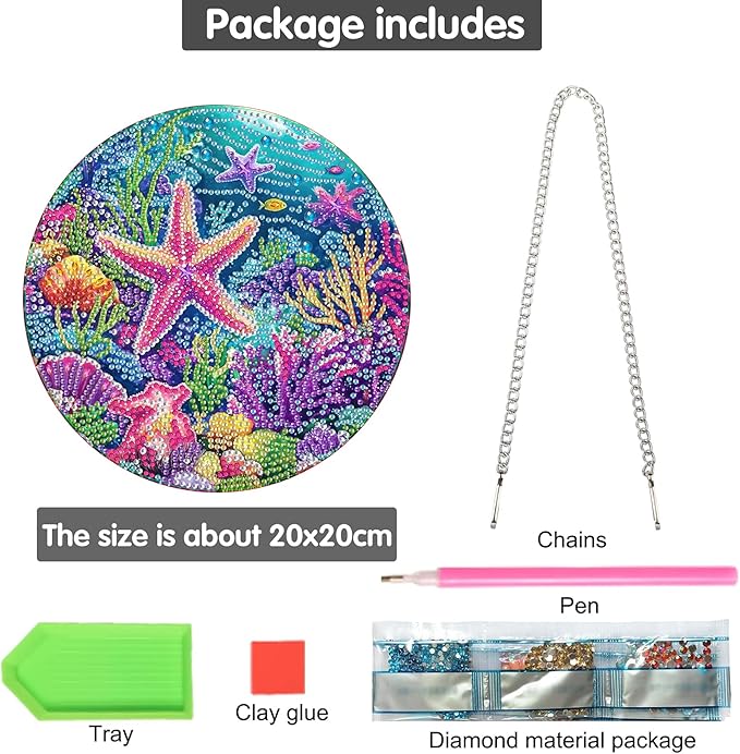 Bimkole Starfish Diamond Art Hanging Kit for Adult, DIY 5D Diamond Art Oceans Window Pendant, Acrylic Crystal Art Hanging Ornament Home Wall Garden Front Door Sign Outdoor Decor 7.8x7.8 Inch