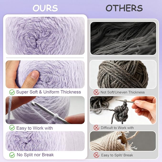 3 Pack Ombre Yarn for Crocheting, 80g/2.65oz Fluffy Soft Acrylic Gradient Yarn Cakes, #4mm Hook, Large Cloud Feel Yarn for Beginner Knitting, Star Blanket, Scarf, Shawl Garment DIY Crafts (Purple)