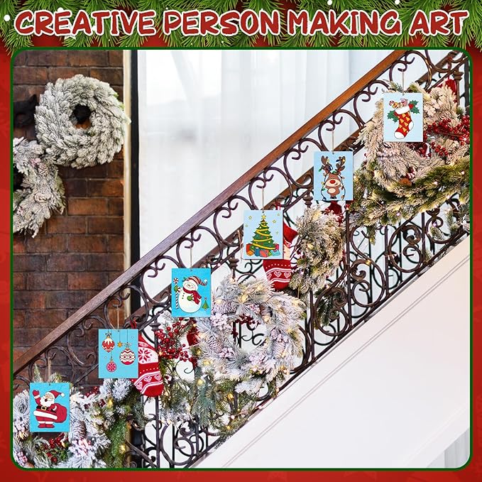 COCHIE 10 Pieces Large Christmas Unfinished Wood Crafts to Paint for Adults, Bulk Winter Predrilled Wooden Ornaments for Painting, Xmas Tree Truck Paintable Wood Slices Craft Supplies