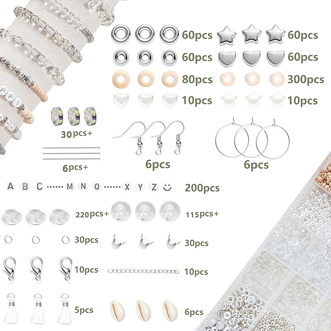 xyliise bracelet making kit natürliche perlen set for adults beads for bracelets silver jewelry making supplies diy jewelry necklace earrings (cz006-transparent)
