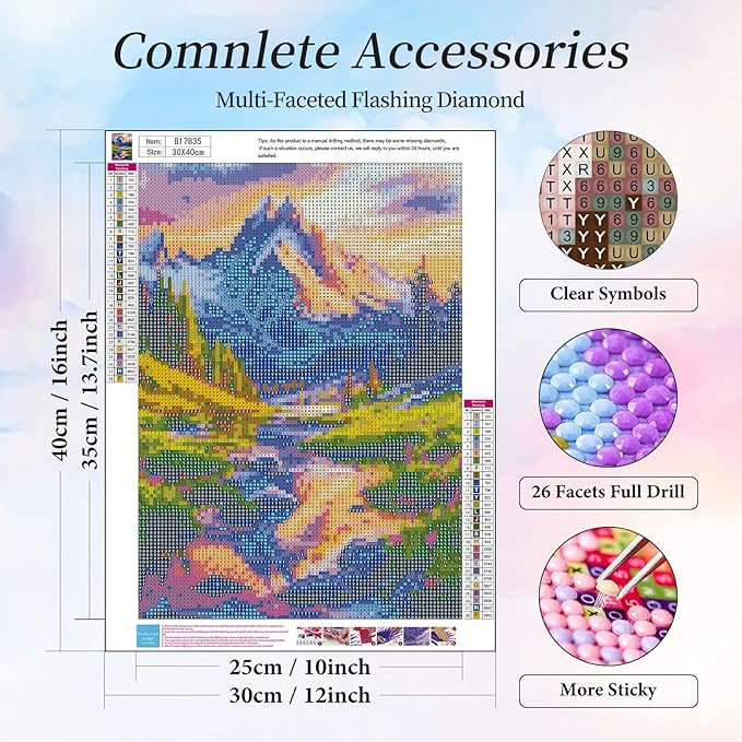 Camocin Diamond Art Kits for Adults Mountains Lake, 5D Mountains Diamond Painting Kits for Adults Beginners, DIY Landscape Full Round Dots Drill Gem Art Kit for Gift Home Wall Decor 12 x 16 Inch