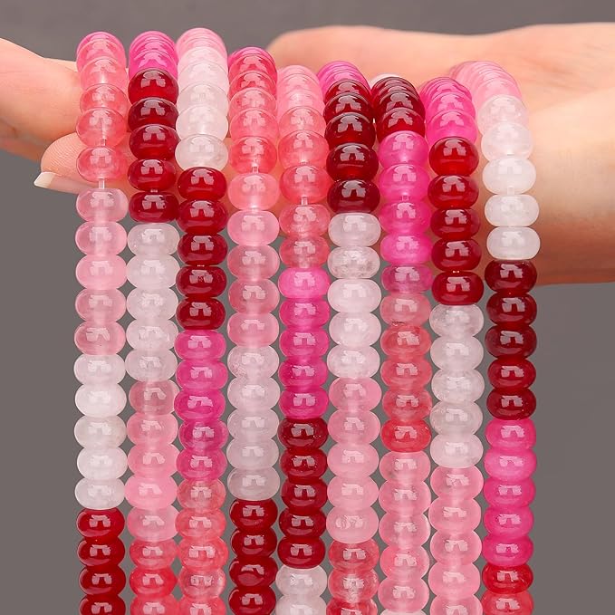 2 Strands (150PCs) Pink Shade Jade Rondelle Beads, 5 * 8mm Gemstone Loose Spacer Abacus Disk Beads for DIY Bracelet Necklace Earrings Jewelry Making, Craft Supplies Beading Kit