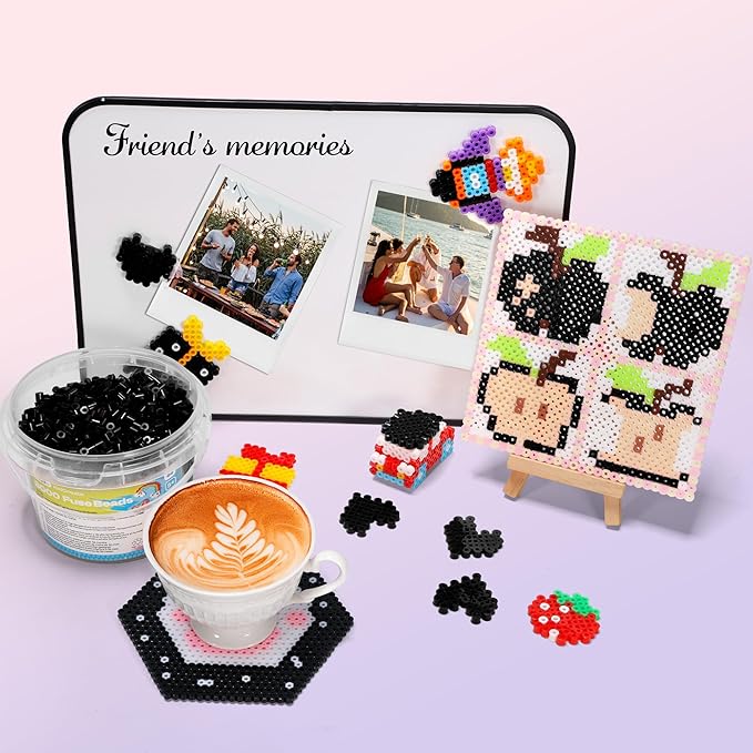 Caydo 3000PCS 5mm Black Fuse Beads, Bucket Packed Iron Beads Safe Material Kit, Art Creative Crafts for Kids DlY Pixel Parent-Child Interaction Art & School Project Holiday Gifts