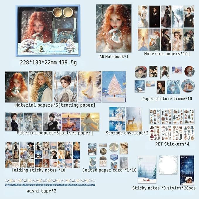 Vintage Scrapbooking Kit – Gentle Times Edition, 124 PCS Floral Scrapbook Supplies with Stickers, Washi Tape, A6 Grid Notebook for Bullet Journal DIY Craft & Teen Girl Gift