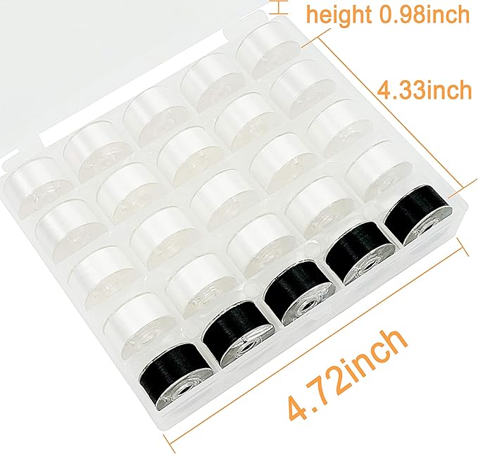 New brothread 25pcs 20White+5Black 70D/2 (60WT) Prewound Bobbin Thread Plastic Size A SA156 for Embroidery and Sewing Machines DIY Embroidery Thread Sewing Thread