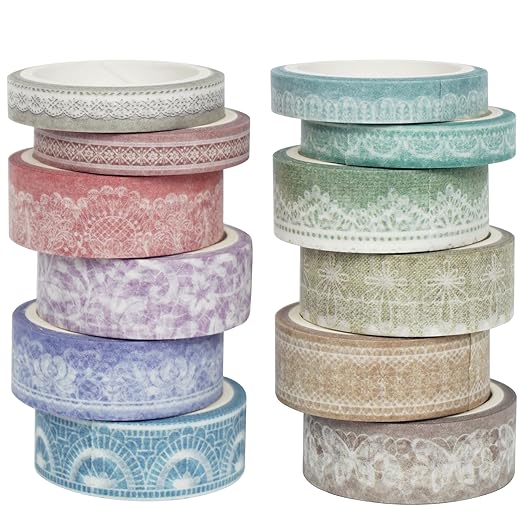 YUBBAEX 12 Rolls Lace Patterns Washi Tape Set Vintage Arts Masking Tape Floral Decorative for DIY Crafts, Bullet Journal Supplies, Planners, Scrapbook, Card/Gift Wrapping