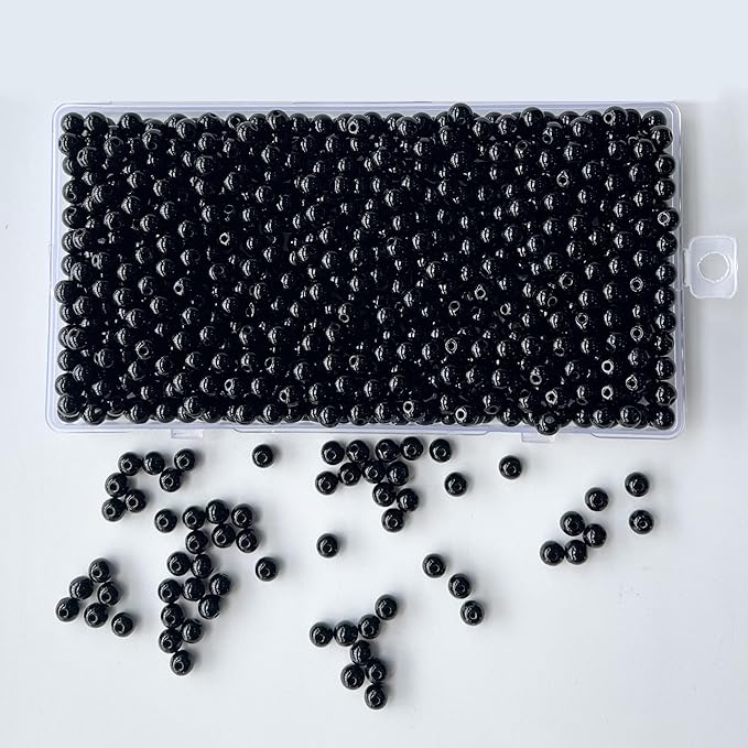 Laopottbeads 900 Pcs Black 6MM Pearl Beads for Jewelry Making Round Pearl DIY Kit for Bracelets, Earrings, Necklaces & Anklets