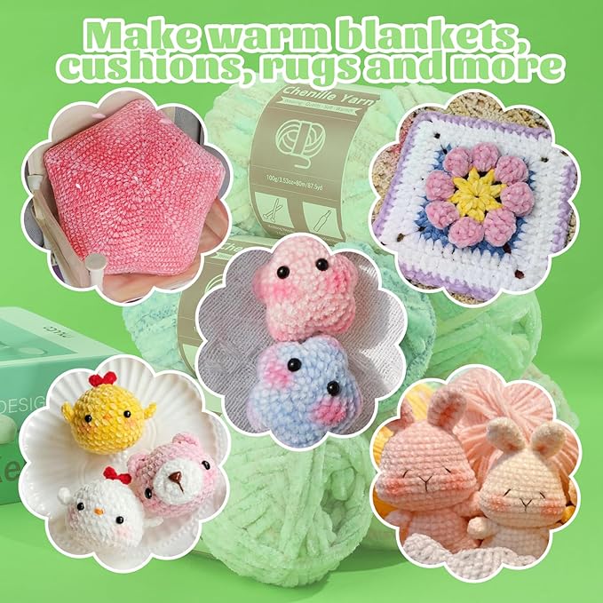 LUNARM Chenille Yarn for Crocheting Knitting, 3 Skein 10.58 oz / 263 Yard Thick Soft Chunky Fluffy Weaving Plush Yarn for Blankets Clothes Pattern with Big Eye Needles(Peach Pink Gradient)