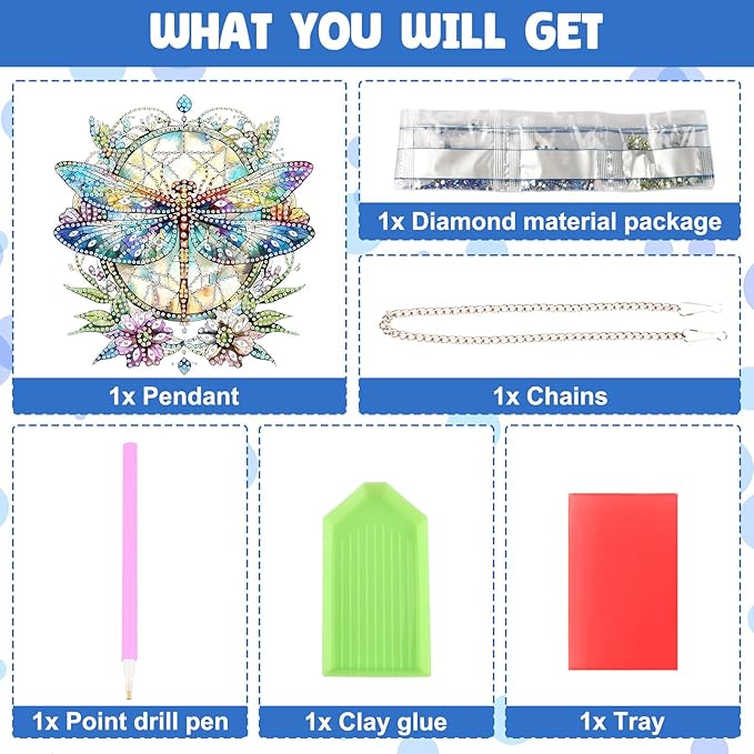 NAIMOER DIY Hanging Diamond Art Kits for Adults, Dragonfly Diamond Painting Kits, Special Shaped Rhinestone, Acrylic 5D Gem Art Craft Window Pendants Home Garden Wall Hanging Ornament Kits