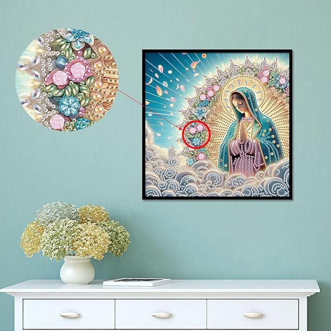 AiYuanzsh Special Shape Diamond Painting Kits for Adults, Virgin Mary Praying 5D Crystal Rhinestone Diamond Art Canvas, DIY Paint by Diamonds Religious Craft Kits, Christian Home Wall Décor Artwork