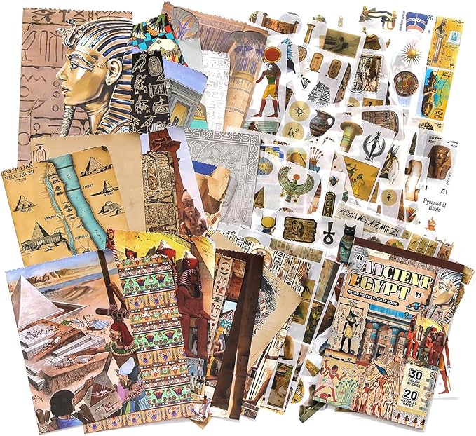 Ancient Ecypt Scrapbooking Stickers 400 Pre-Cut Washi Stickers & 20 Scrapbook Papers Vintage Mysterious Egyptian Aesthetic Sticker journaling Supplies
