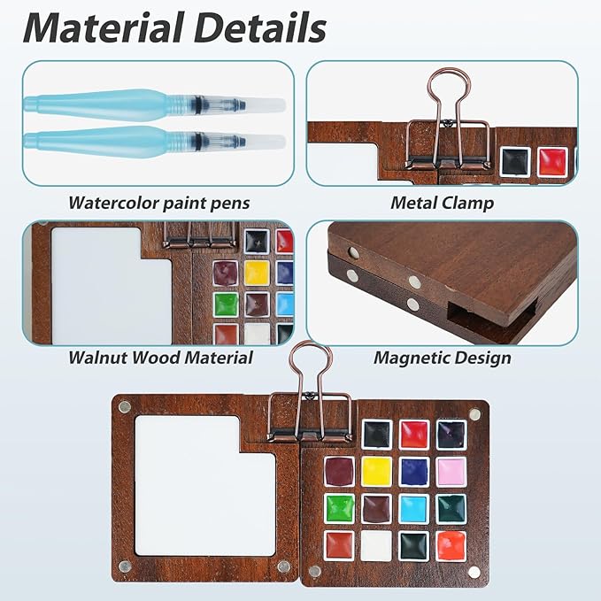 Mini Watercolor Paint Set,Portable Travel Watercolor Set,Pocket Watercolor Kit with Paint, Brush, Sketchbook & Metal Clip, Paint Water Cup and Crossbody Bag for Beginners, Painting Artists