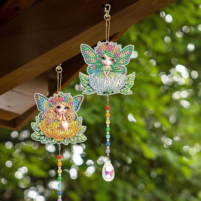 TDFERAN Diamond Pinting During Fairy Diamant Art Hanging Sign Onament Plant Pendants Wind Chimes Wall Hanging in Living Room Dorridor Diamond Art Hanging Sign Onamen Sunshine Catcher