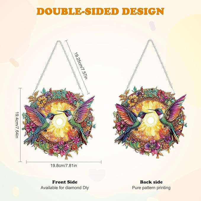 HEIBAGO Hummingbird Hanging Diamond Art Kits for Adults, Fall Special Shaped Crystal Diamond Painting Ornament Kit, DIY Double-Sided Pattern Window Pendant Gem Art Kit for Home Wall Decor 8.3x8.3inch