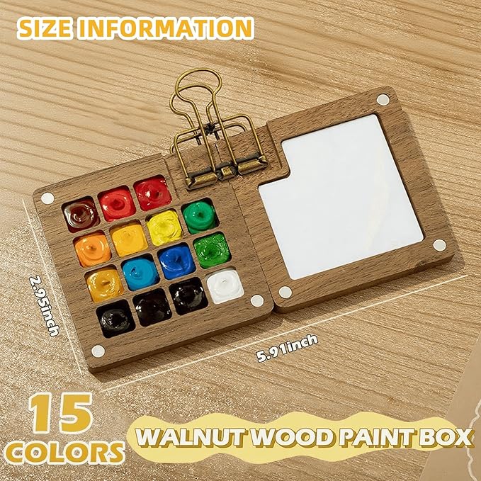 Mini Watercolor Paint Set, Portable Travel Watercolor Kit with 24 Colors, 3 Brushes, Sketchbook and Copper Clip, Pocket Art Supplies for Beginners, Artists, Painting Enthusiasts