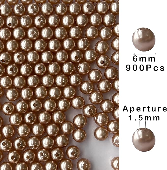 Laopottbeads 900 Pcs Light Brown 6MM Pearl Beads for Jewelry Making Round Pearl DIY Kit for Bracelets, Earrings, Necklaces & Anklets