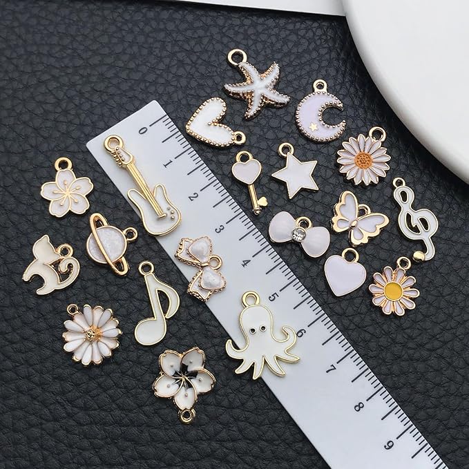WOCRAFT 40pcs 20 pairs Assorted Enamel Bracelet Charms for Jewelry Making DIY Necklace Bracelet Earrings Keychain Crafting Charms Kit Crafts (White-SN997)