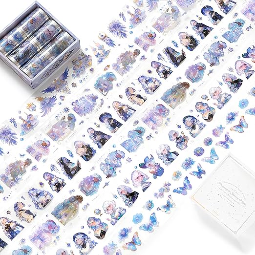 6 Rolls pet Tape Stickers for journaling Pre-Cut pet Washi Tape Stickers for Scrapbooking People Stickers Tape journaling Girl Pattern Sticker Rolls for Scrapbooking