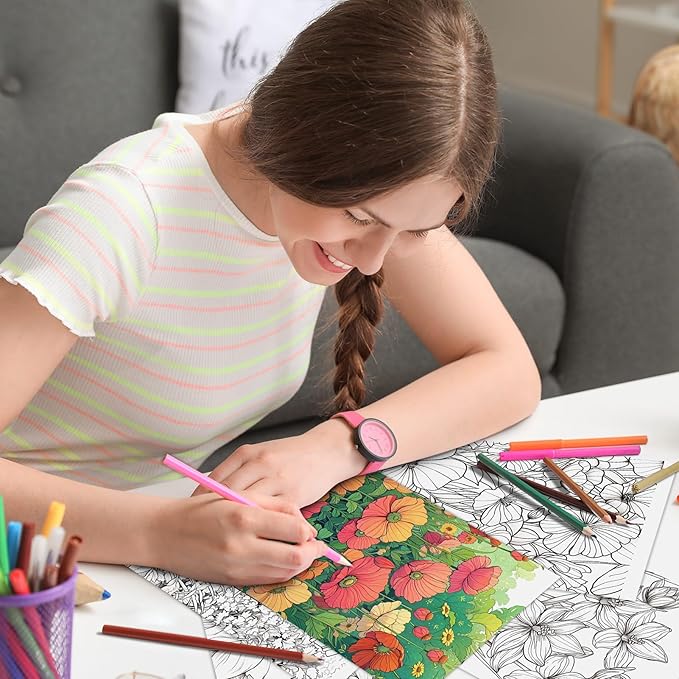 Adult Coloring Book for Women Relaxation, Spiral Bound One Sided Design, Thick Paper Spiral Bound Flower Coloring Book for Adult to Relax and Relieve Anxiety, Mindfulness Gift for Women