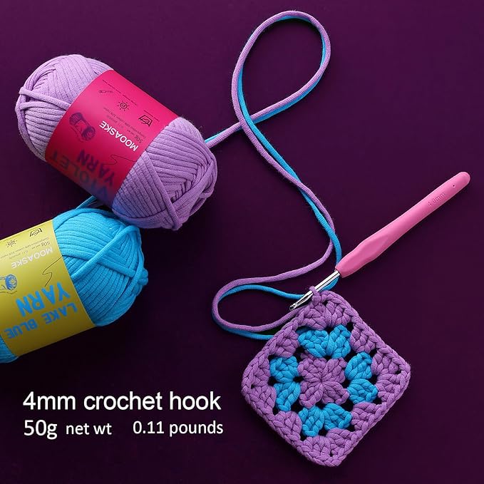 6 Pack (6 x 50g) Crochet Yarn with Crochet Hook - Worsted Medium Yarn for Crocheting - Easy-to-See Stitches Cotton-Nylon Blend Beginner Knitting Yarns for Adults and Kids