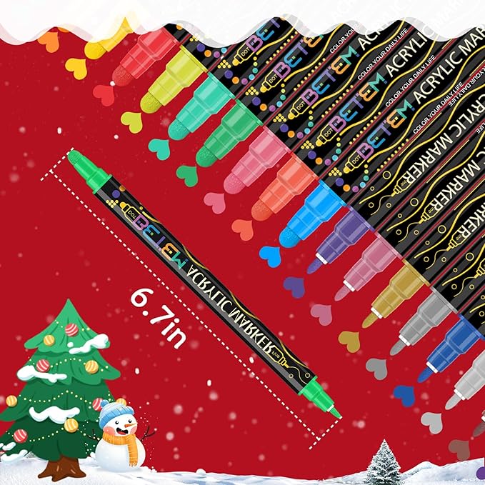 Betem 72 Colors Dual Tip Acrylic Paint Pens Markers, Fabric Decorating Kits Premium Water-Based Acrylic Paint Markers for Fabric, Rock, Wood, Glass, Eggs, Canvas, Ceramic, Easter Basket Stuffers