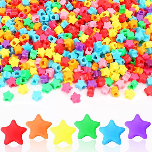UPINS 1200 Pcs Star Pony Beads, Star Shape Spacer Beads Rainbow Beads Bulk Large Hole for Birthday 4th of July Pride Party Decorate Friendship Bracelets Hair Beads Crafts