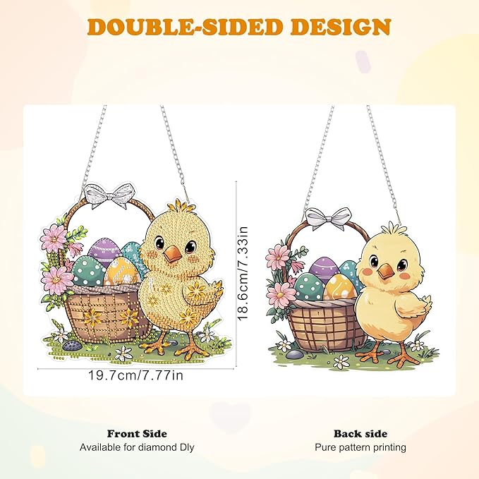 HEIBAGO Easter Diamond Art Hanging Kits for Adults, Diamond Art Suncatchers Chick, 5D Special Shape Diamond Painting Pendant, DIY Window Ornament Gifts for Home Garden Door Wall Decor 8.3 x 8.3 Inch