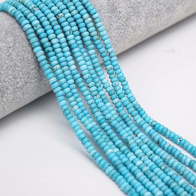 2 Strands (300PCs) Natural Blue Turquoise Rondelle Beads, 2 * 4mm Gemstone Loose Spacer Abacus Disk Beads for DIY Bracelet Necklace Earrings Jewelry Making, Craft Supplies Beading Kit