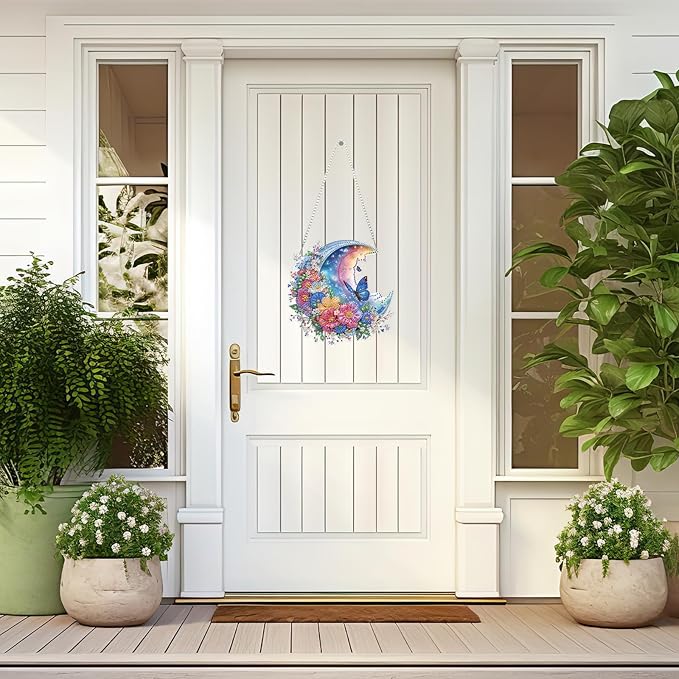 Lxmsja DIY Colorful Moon Diamond Painting Hanging Ornament, Double-Sided Acrylic Butterfly Diamond Art Kit, Special Shaped Suncatcher Hanging Pendant Window Art Kit