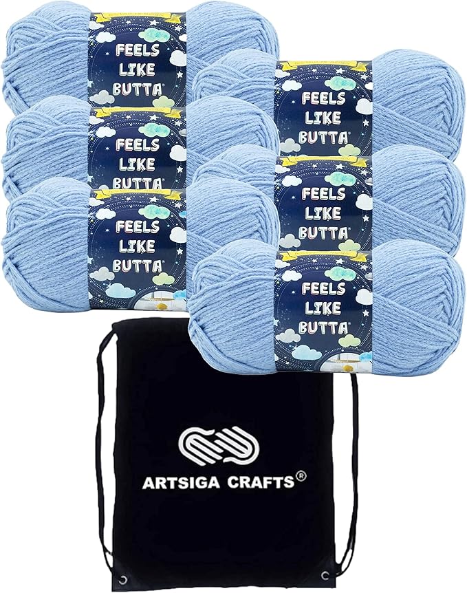 Lion Brand Feels Like Butta Periwinkle 215-145 (6-Skeins - Same Dye Lot) Worsted Medium #4 Polyester Yarn for Crocheting and Knitting with Project Bag
